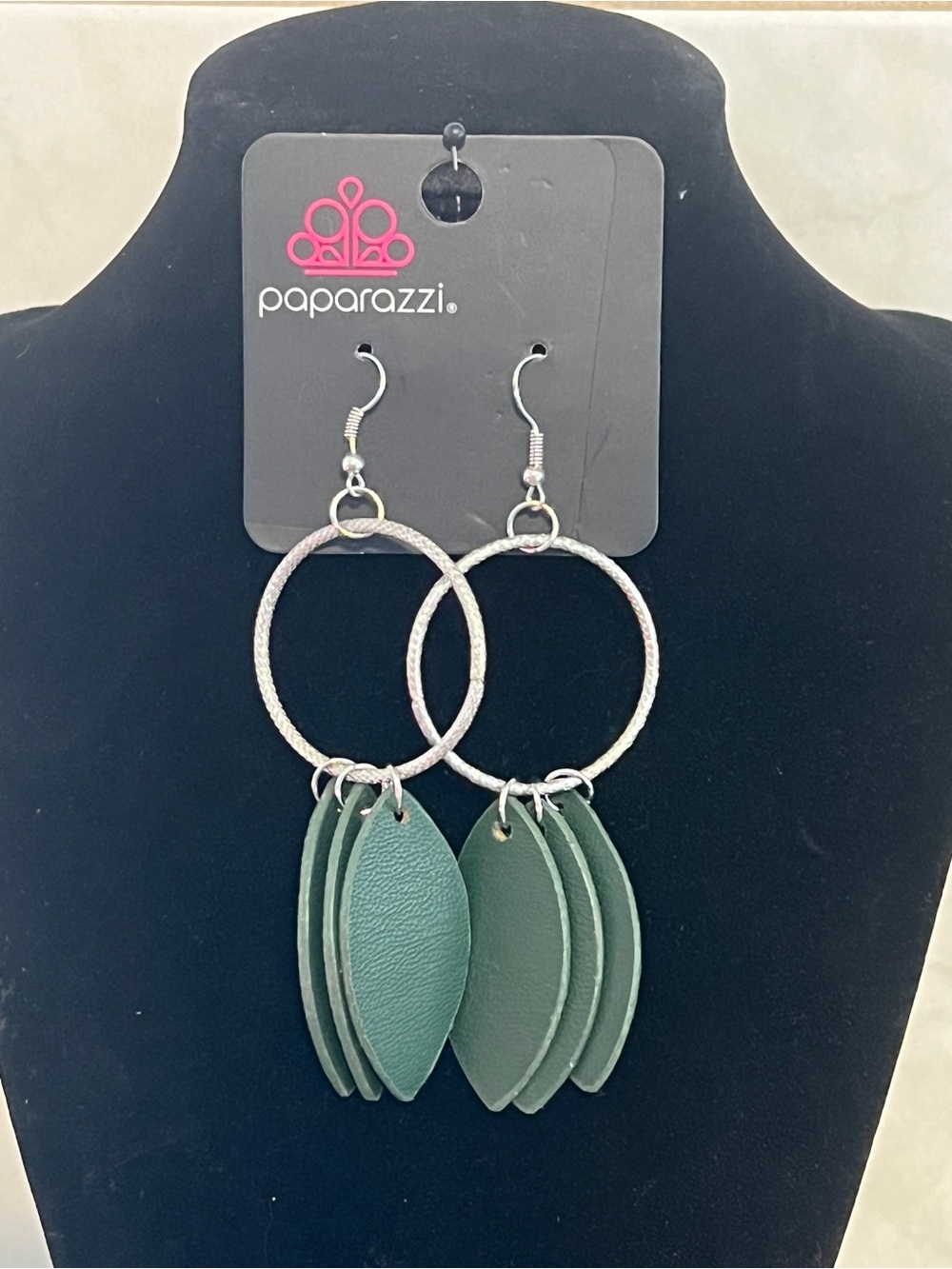 Paparazzi Forest Green Leaf Hoop Earrings